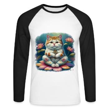 Meine Katze ist mein Life Coach, helle Schrift - Unisex Baseballshirt langarm - Weiß/Schwarz - Vorne - Nik (191cm)