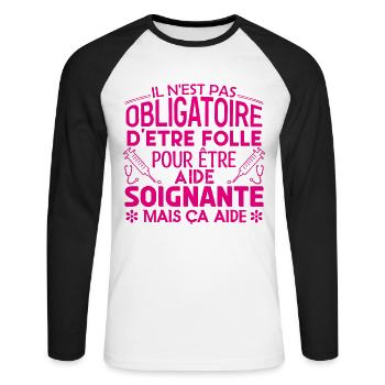 infirmière Soignante cadeau aide soignante cadeau - T-shirt baseball manches longues Homme - blanc/noir - Devant - Nik (191cm)