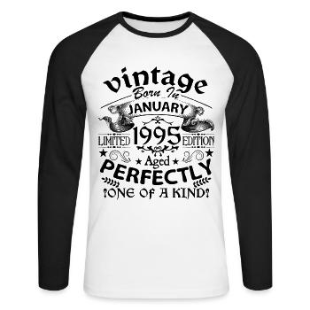 Januar 1995| Jahrgang 1995 | geboren im Januar - Unisex Baseballshirt langarm - Weiß/Schwarz - Vorne - Nik (191cm)