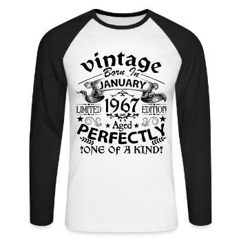 Januar 1967 | Jahrgang 1967 | geboren im Januar - Unisex Baseballshirt langarm - Weiß/Schwarz - Vorne - Nik (191cm)