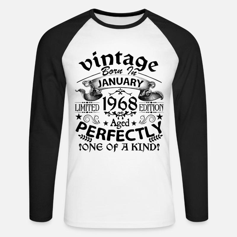 Gennaio 1968| Annata 1968 | nati a gennaio - Maglia da baseball a manica lunga da uomo - bianco/nero