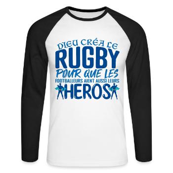 Rugby joueur Cadeau joueur Rugby | Coach Rugby - T-shirt baseball manches longues Homme - blanc/noir - Devant - Nik (191cm)