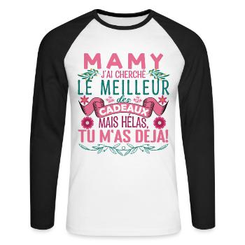 Mamy la meilleure Grand-mère fête des mères Mami ! - T-shirt baseball manches longues Homme - blanc/noir - Devant - Nik (191cm)