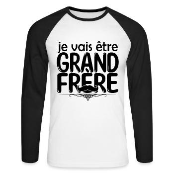 grand frère Bientôt grand-frère futur grand frère - T-shirt baseball manches longues Homme - blanc/noir - Devant - Nik (191cm)