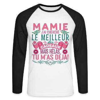 Mamie la meilleure Grand-mère fête des mères Mamie - T-shirt baseball manches longues Homme - blanc/noir - Devant - Nik (191cm)