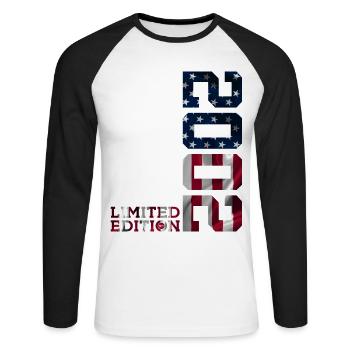 ÉDITION LIMITÉE 24E ANNIVERSAIRE USA 2002 - T-shirt baseball manches longues Homme - blanc/noir - Devant - Nik (191cm)