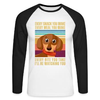 WATCHING DACHSHUND - Unisex Long Sleeve Baseball T-Shirt - white/black - Front - Nik (191cm)