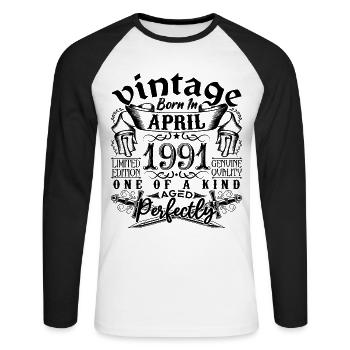 Birthday 1991 April 1991! born in April 1991 - Unisex Long Sleeve Baseball T-Shirt - white/black - Front - Nik (191cm)