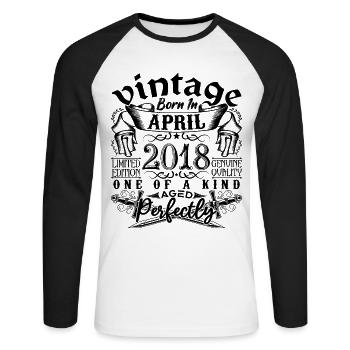 Geburtstag 2018 April 2018! geboren im April 2018 - Unisex Baseballshirt langarm - Weiß/Schwarz - Vorne - Nik (191cm)