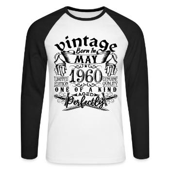 Anniversaire 1960 Mai 1960 ! né en May 1960 - T-shirt baseball manches longues Homme - blanc/noir - Devant - Nik (191cm)