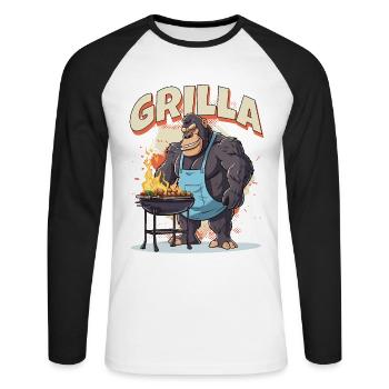 Grillen Grilla Griller Gorilla BBQ Spruch Lustig - Unisex Baseballshirt langarm - Weiß/Schwarz - Vorne - Nik (191cm)