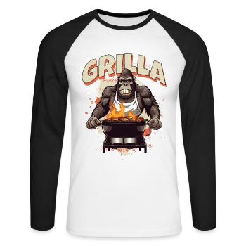 Grillen Grilla Griller Gorilla BBQ Spruch Lustig - Unisex Baseballshirt langarm - Weiß/Schwarz - Vorne - Nik (191cm)