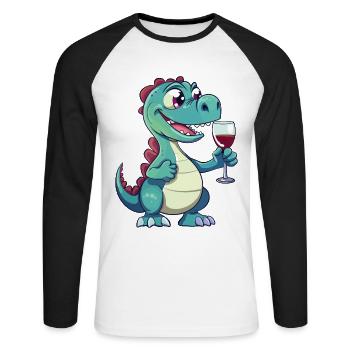 Dino Wine Vino Dinosaur T-Rex Red Wine Drôle - T-shirt baseball manches longues Homme - blanc/noir - Devant - Nik (191cm)