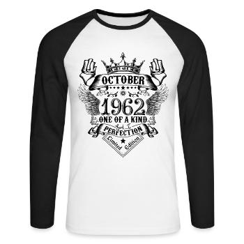 Anniversaire 1962 Octobre 1962 né en Octobre - T-shirt baseball manches longues Homme - blanc/noir - Devant - Nik (191cm)