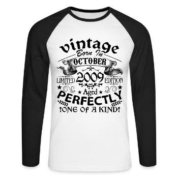 October 2009 | Vintage 2009 | born in October - Unisex Long Sleeve Baseball T-Shirt - white/black - Front - Nik (191cm)