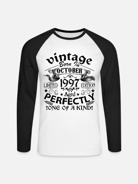 October 1997 | Vintage 1997 | born in October - Unisex Long Sleeve Baseball T-Shirt - white/black