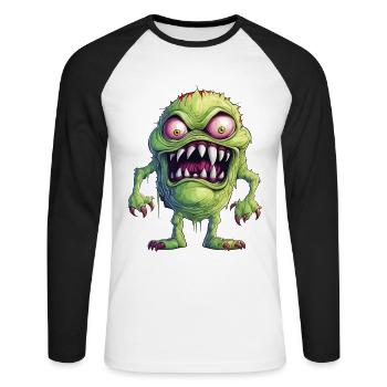 Halloween Monster Zombie Gruselig Horror Kostüm - Unisex Baseballshirt langarm - Weiß/Schwarz - Vorne - Nik (191cm)