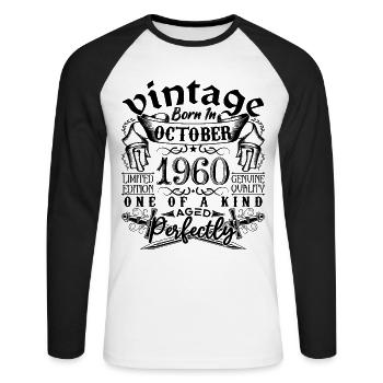 Anniversaire 1960 Octobre 1960 ! né en October 196 - T-shirt baseball manches longues Homme - blanc/noir - Devant - Nik (191cm)