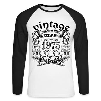Anniversaire 1975 Décembre 1975 né en Décember - T-shirt baseball manches longues Homme - blanc/noir - Devant - Nik (191cm)