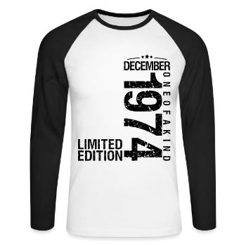 Birthday December 1974 December born in December - Unisex Long Sleeve Baseball T-Shirt - white/black - Front - Nik (191cm)
