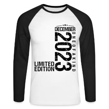 Birthday December 2023 December born in December - Unisex Long Sleeve Baseball T-Shirt - white/black - Front - Nik (191cm)