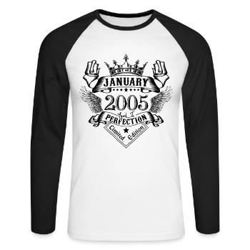 Janvier 2005 Janvier 2005 né en Janvier - T-shirt baseball manches longues Homme - blanc/noir - Devant - Nik (191cm)