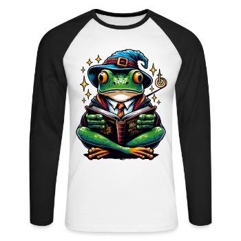 Frog Read Magic Magician - Unisex Long Sleeve Baseball T-Shirt - white/black - Front - Nik (191cm)