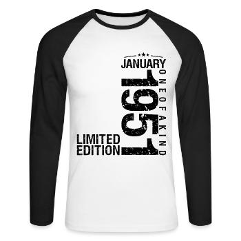 Birthday January 1951 January born in January - Unisex Long Sleeve Baseball T-Shirt - white/black - Front - Nik (191cm)