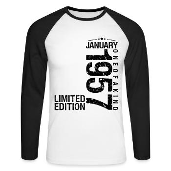 Birthday January 1957 January born in January - Unisex Long Sleeve Baseball T-Shirt - white/black - Front - Nik (191cm)