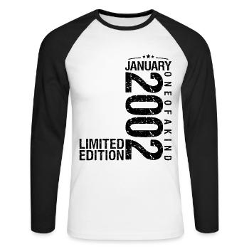 Anniversaire Janvier 2002 Janvier né en January - T-shirt baseball manches longues Homme - blanc/noir - Devant - Nik (191cm)