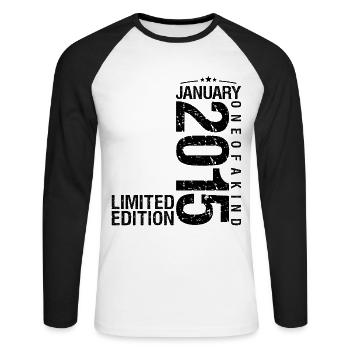 Geburtstag Januar 2015 Januar geboren im Januar - Unisex Baseballshirt langarm - Weiß/Schwarz - Vorne - Nik (191cm)