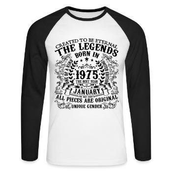 Anniversaire 1975 Janvier 1975 né en Janvier 1975 - T-shirt baseball manches longues Homme - blanc/noir - Devant - Nik (191cm)