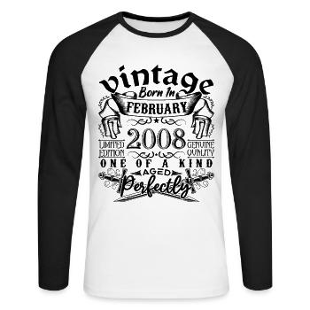 Birthday 2008 February 2008 born in February - Unisex Long Sleeve Baseball T-Shirt - white/black - Front - Nik (191cm)