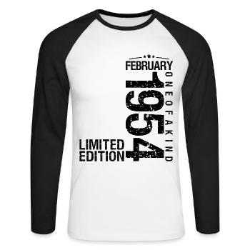 QM9Anniversaire Février 1954 Février né en Février - T-shirt baseball manches longues Homme - blanc/noir - Devant - Nik (191cm)