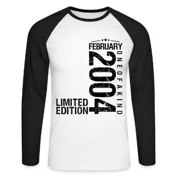 Anniversaire Février 2004 Février né en February - T-shirt baseball manches longues Homme - blanc/noir - Devant - Nik (191cm)