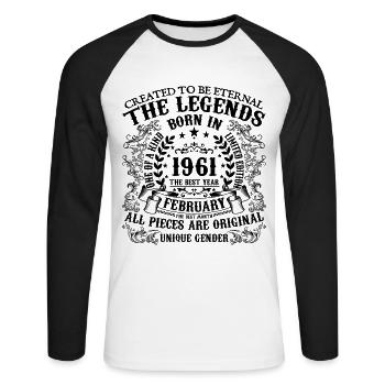 Birthday 1961 February 1961 born in February 1961 - Unisex Long Sleeve Baseball T-Shirt - white/black - Front - Nik (191cm)