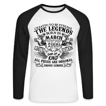 Birthday 1999 March 1999 born in March 1999 - Unisex Long Sleeve Baseball T-Shirt - white/black - Front - Nik (191cm)