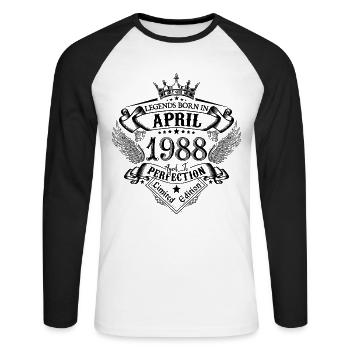 Birthday April 1988 April Birthday 1988 - Unisex Long Sleeve Baseball T-Shirt - white/black - Front - Nik (191cm)