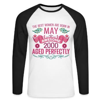 Mai 2000 anniversaire femme Mai 2000 anniversaire - T-shirt baseball manches longues Homme - blanc/noir - Devant - Nik (191cm)