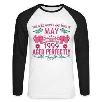Mai 1999 Geburtstag Ehefrau Mai 1999 Geburtstag - Unisex Baseballshirt langarm - Weiß/Schwarz - Vorne - Nik (191cm)