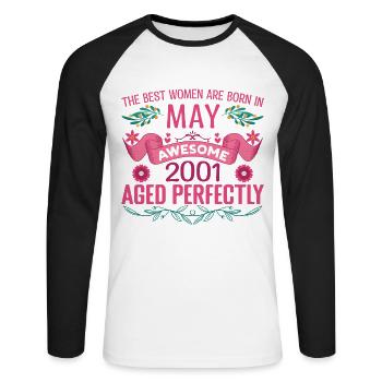 Mai 2001 anniversaire femme Mai 2001 anniversaire - T-shirt baseball manches longues Homme - blanc/noir - Devant - Nik (191cm)