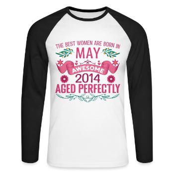 Mai 2014 Geburtstag Ehefrau Mai 2014 Geburtstag - Unisex Baseballshirt langarm - Weiß/Schwarz - Vorne - Nik (191cm)
