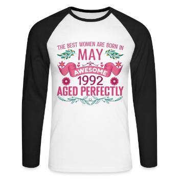 May 1992 Birthday Wife May 1992 Birthday - Unisex Long Sleeve Baseball T-Shirt - white/black - Front - Nik (191cm)