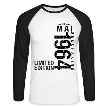Birthday May 1964 May Born in May - Unisex Long Sleeve Baseball T-Shirt - white/black - Front - Nik (191cm)