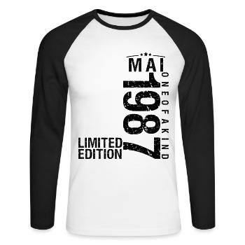 Birthday May 1987 May born in May - Unisex Long Sleeve Baseball T-Shirt - white/black - Front - Nik (191cm)