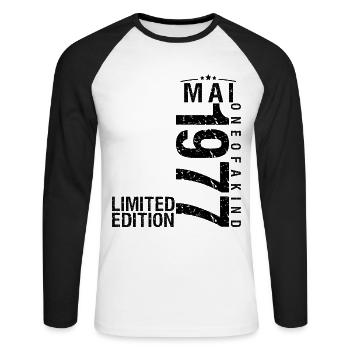 Anniversaire Mai 1977 Mai né en Mai - T-shirt baseball manches longues Homme - blanc/noir - Devant - Nik (191cm)