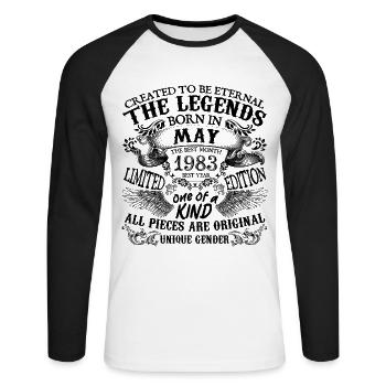 Anniversaire 1983 Mai 1983 né en Mai 1983 - T-shirt baseball manches longues Homme - blanc/noir - Devant - Nik (191cm)