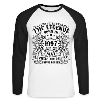 Anniversaire 1997 Mai 1997 né en Mai 1997 - T-shirt baseball manches longues Homme - blanc/noir - Devant - Nik (191cm)