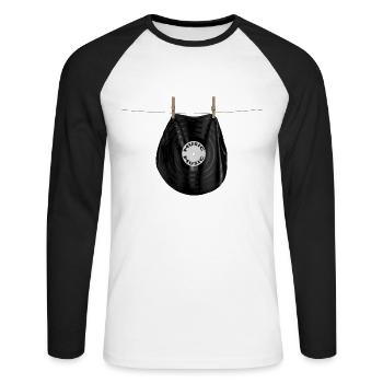Disque vinyl - T-shirt baseball manches longues Homme - blanc/noir - Devant - Nik (191cm)