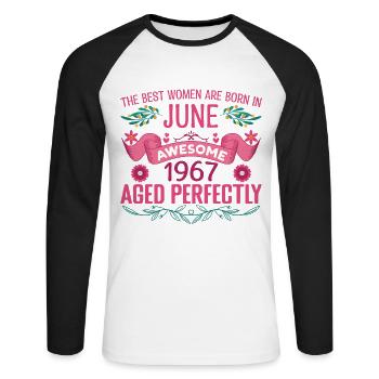 Juin 1967 anniversaire femme Juin 1967 - T-shirt baseball manches longues Homme - blanc/noir - Devant - Nik (191cm)